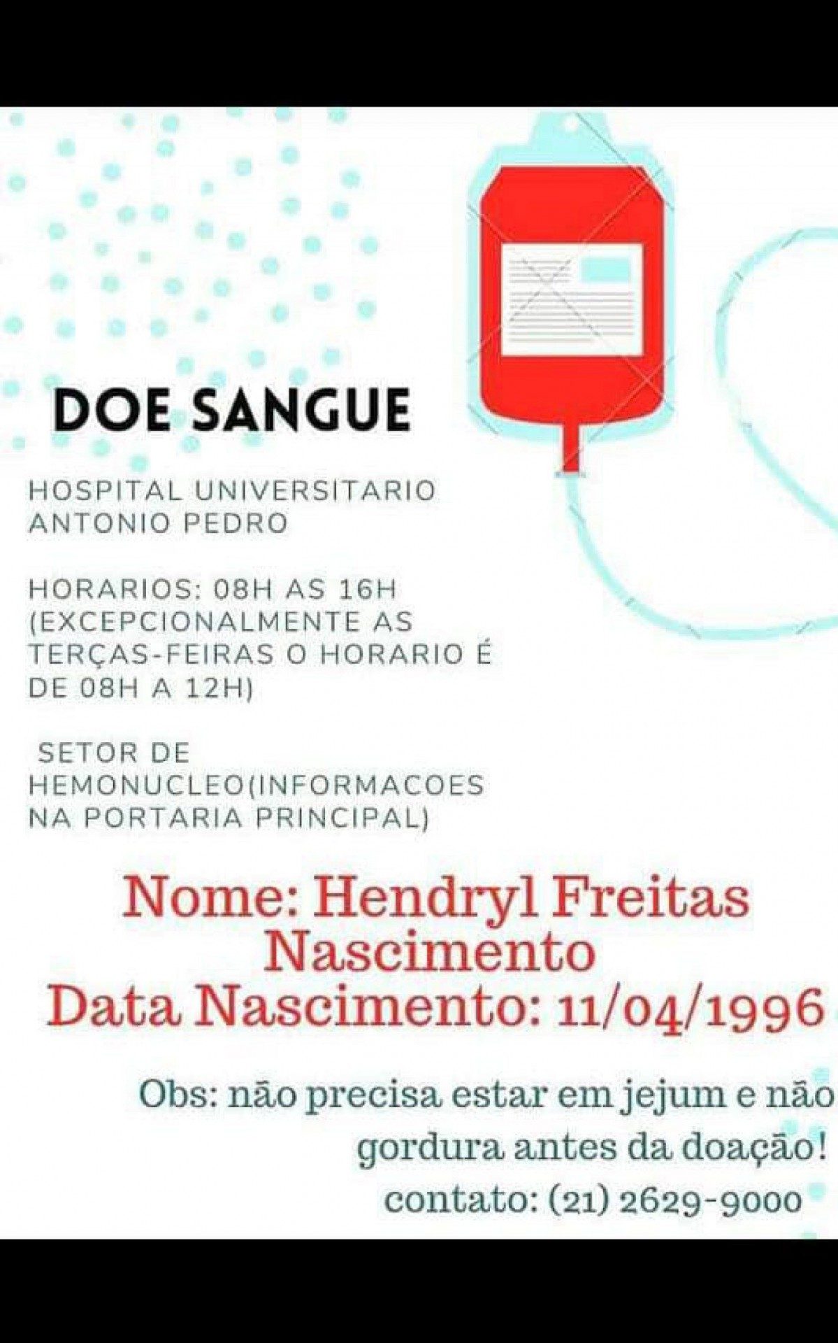 Informa&ccedil;&otilde;es para a doa&ccedil;&atilde;o de sangue e plaquetas