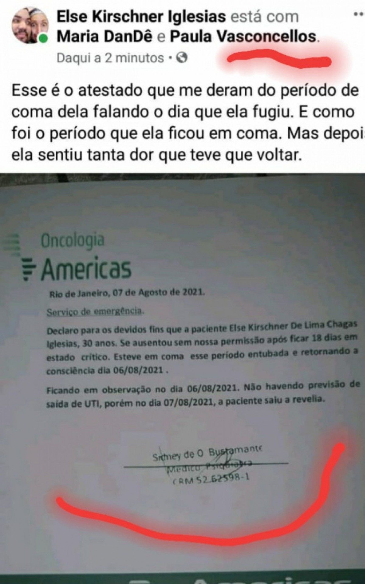 Laudo compartilhado por Else nas redes sociais seria falso