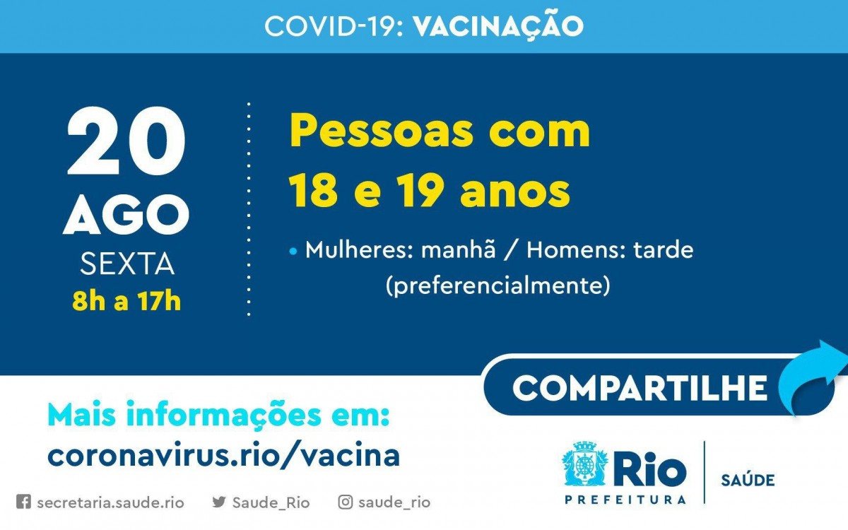 Calend&aacute;rio de sexta-feira: jovens de 19 e 18 anos poder&atilde;o ser vacinados