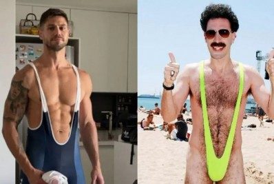Jonas escolhe look diferente para malhar e Mari o compara a Borat