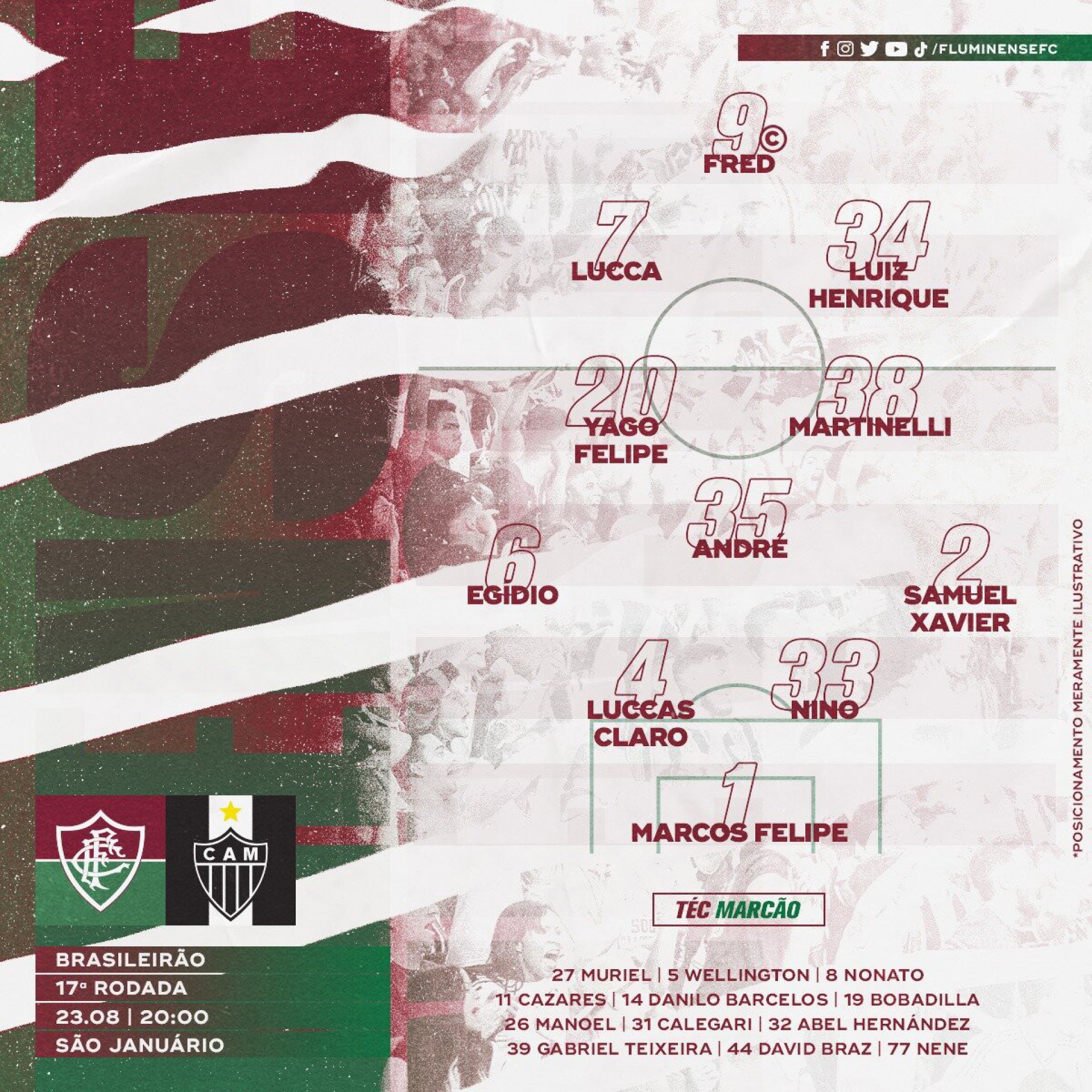 Na reestreia de Marcão, Fluminense está pronto para enfrentar Atlético-MG pelo Campeonato Brasileiro; veja a escalação