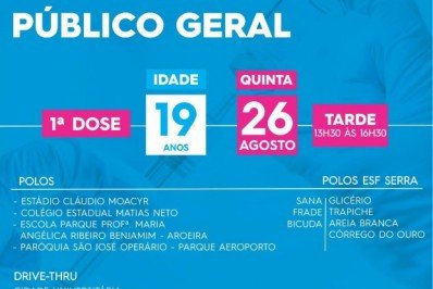 Vacina em Macaé: Primeira dose para publico geral de 19 anos nesta quinta (26)