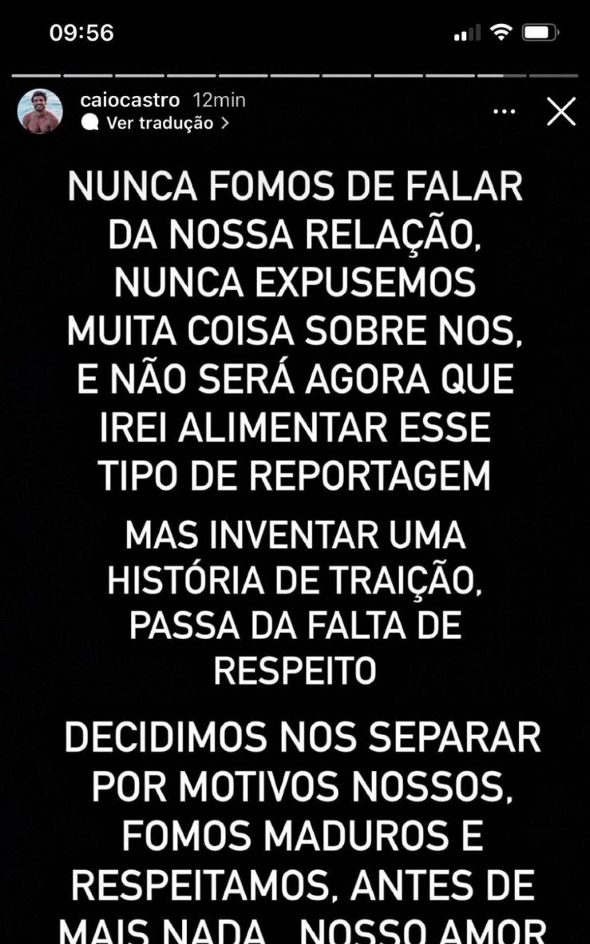 Declara&ccedil;&atilde;o de Caio Castro sobre o fim do namoro com Grazi Massafera