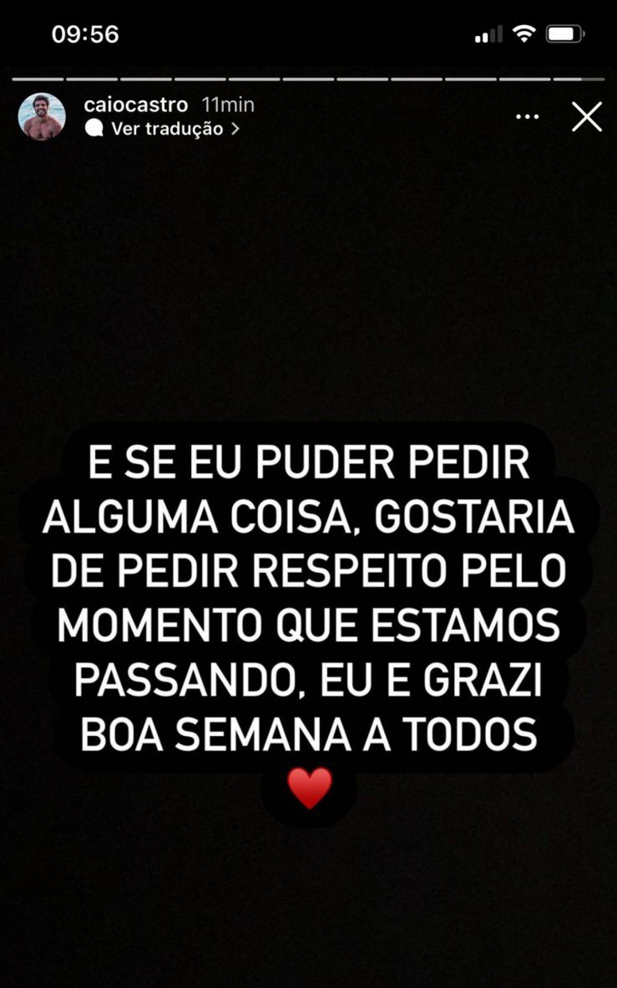 Declara&ccedil;&atilde;o de Caio Castro sobre o fim de seu namoro com Grazi Massafera