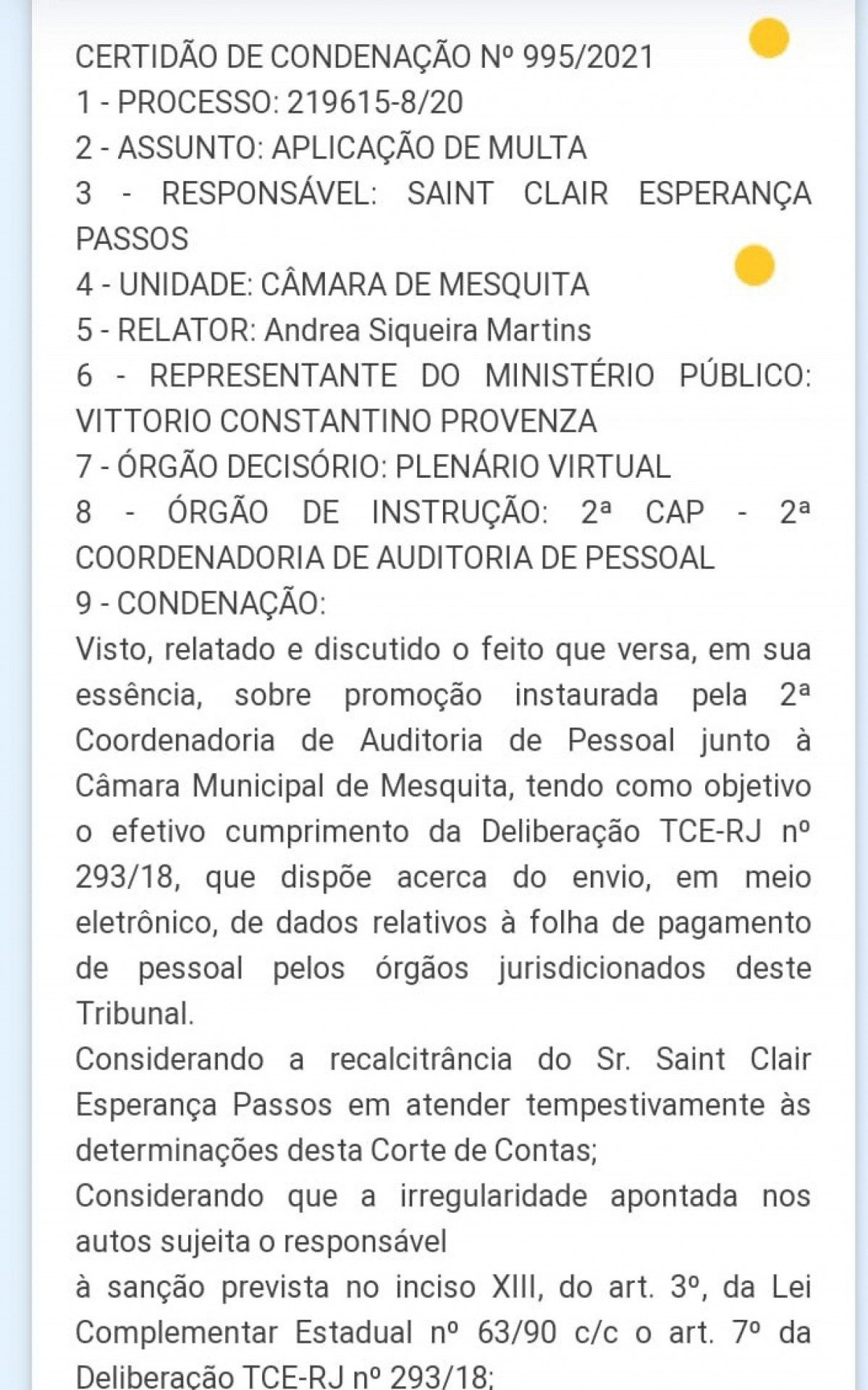 Certid&atilde;o de condena&ccedil;&atilde;o N&ordm;995/2021