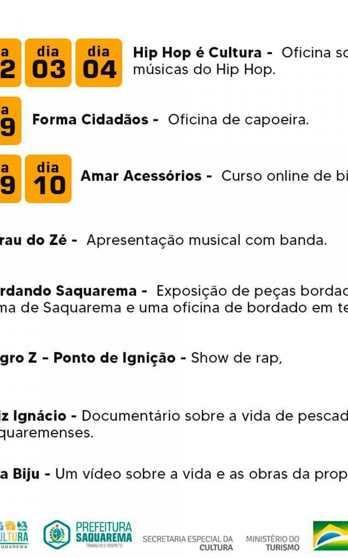 Prefeitura de Saquarema divulga agenda cultural do mês de setembro