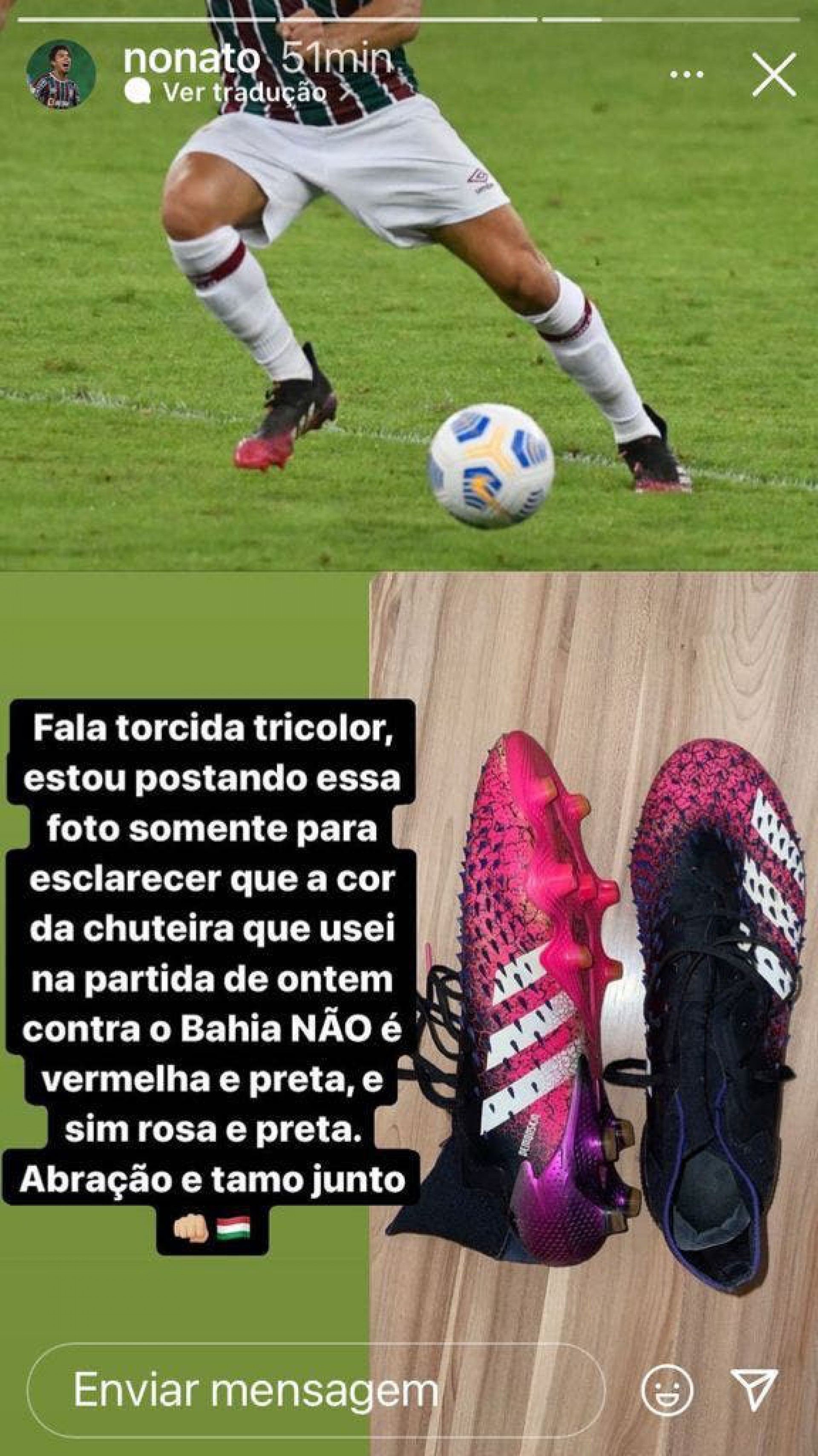 Nonato esclareceu que não utilizou chuteira rubro-negra em jogo do Fluminense - Reprodução