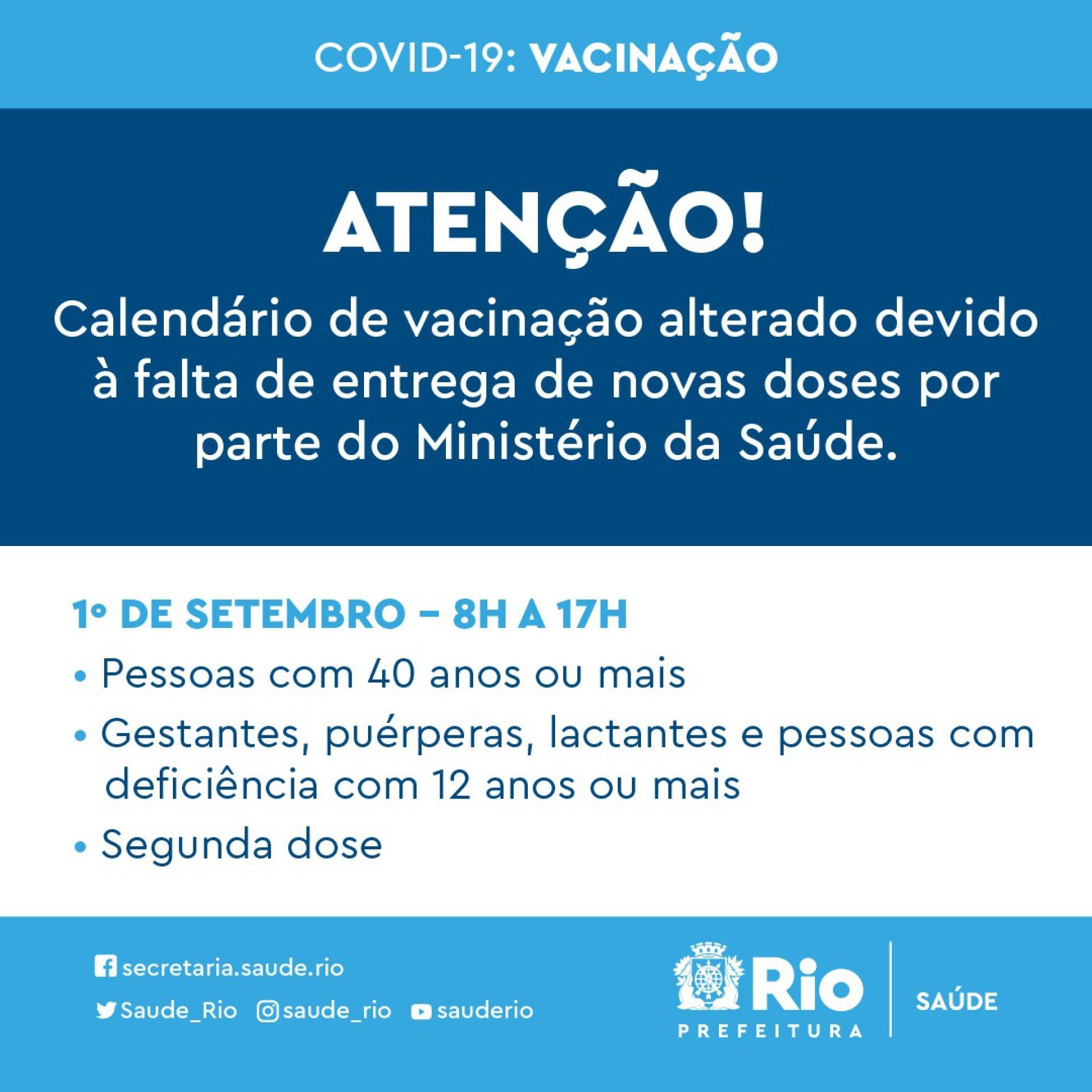 Com atraso nas entregas do Ministério da Saúde, calendário foi alterado - Divulgação/Prefeitura do Rio