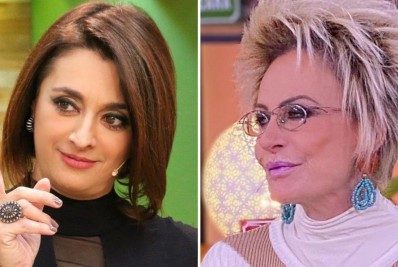 Catia Fonseca visita Ana Maria Braga na Globo 