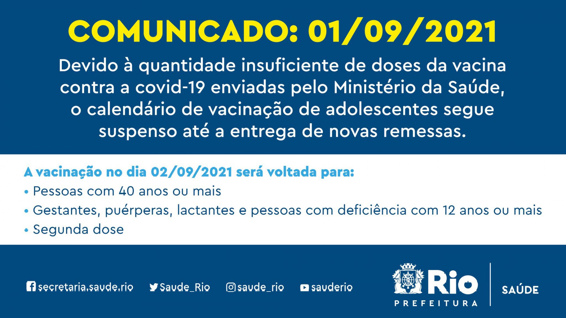 Calendário dos adolescentes permanece suspenso - Divulgação/Prefeitura do Rio