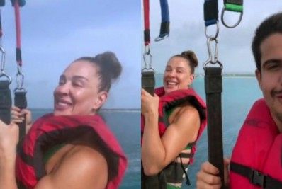 Vídeo! Claudia Raia e Enzo Celulari fazem esporte radical: 'Loucura por amor'