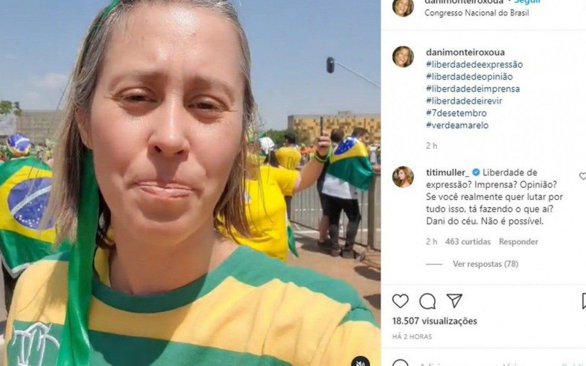 Titi M&uuml;ller chama a aten&ccedil;&atilde;o de Dani Monteiro para controv&eacute;rsia em manifesta&ccedil;&otilde;es pr&oacute; governo
