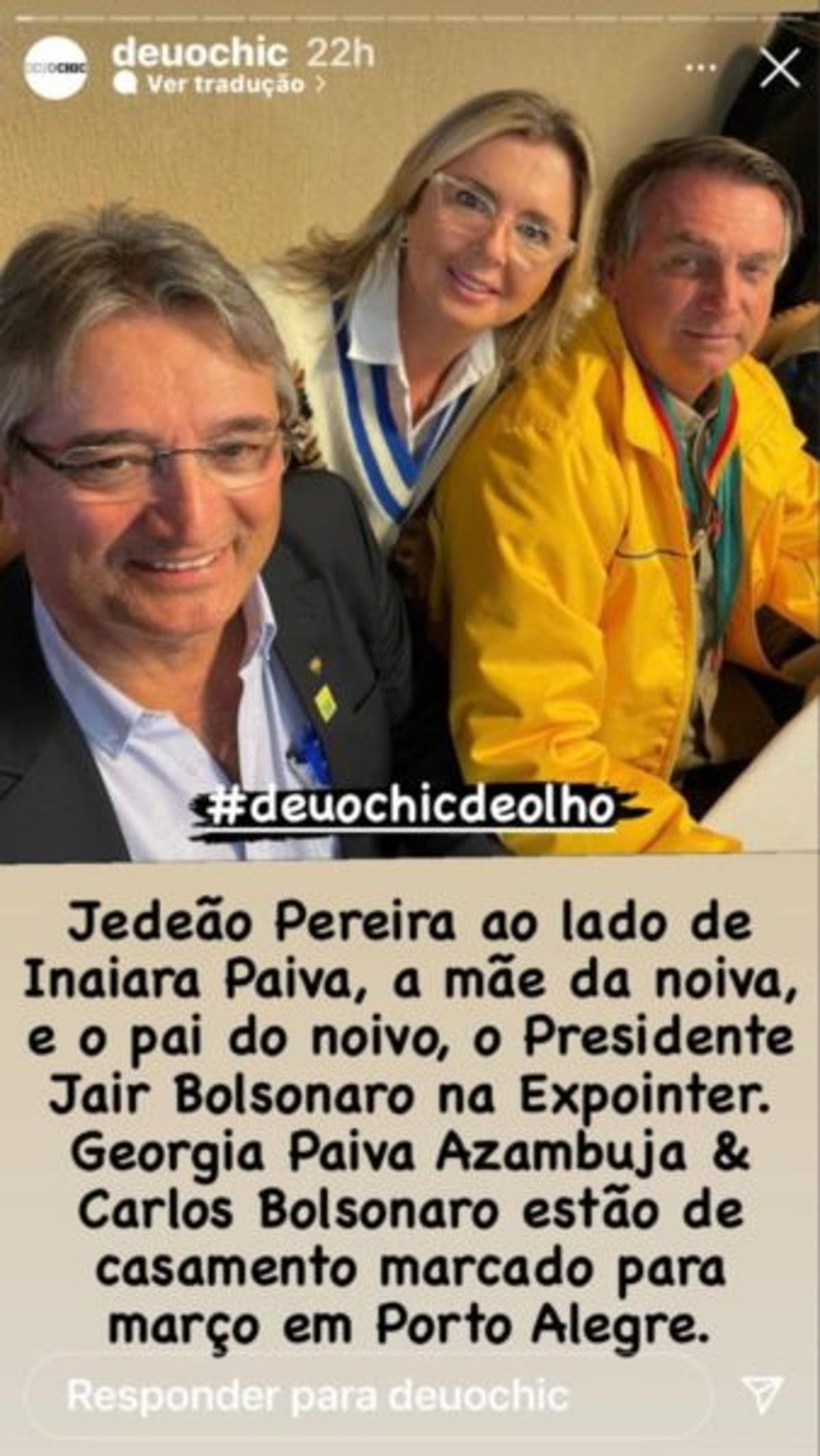 Pais da noiva ao lado do presidente Jair Bolsonaro - Reprodução Internet