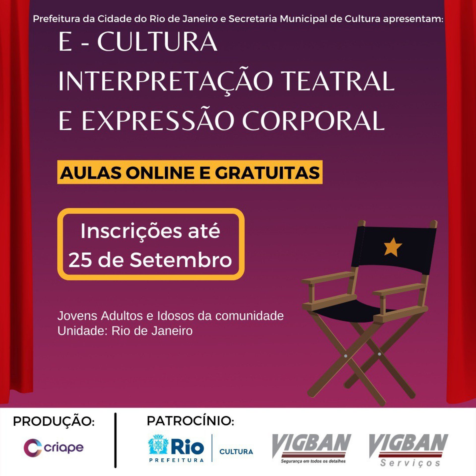 Projeto E-Cultura oferece aulas gratuitas de teatro
