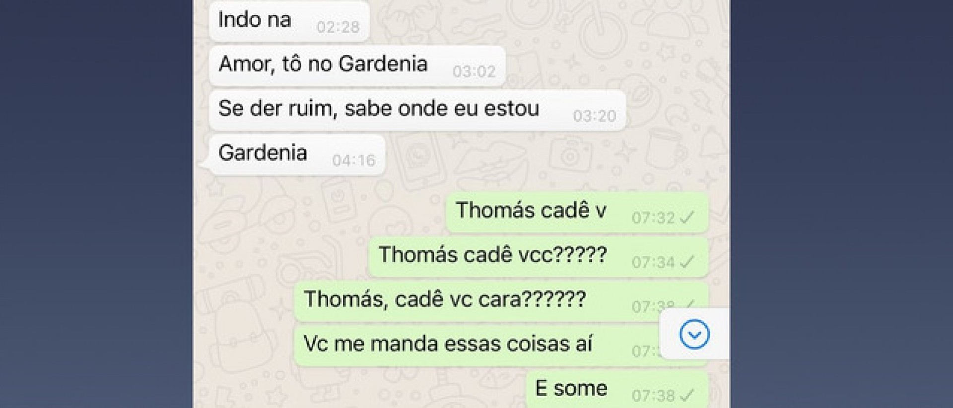 Thomas de Sousa Barros Lima mandou mensagem para a esposa - Reprodução Internet