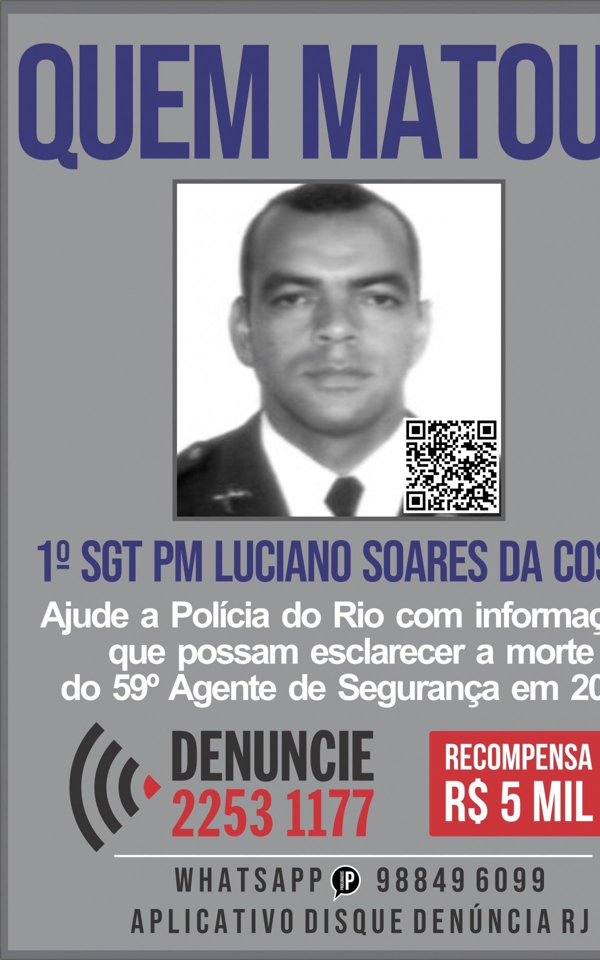 O PM Luciano Soares da Costa foi morto ao reagir a assalto a carro forte em Duque de Caxias - Divulgação
