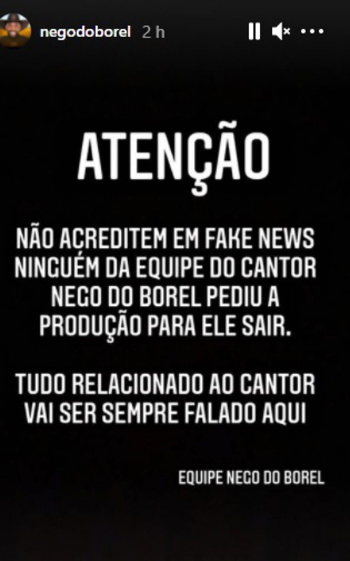 Post da equipe de Nego do Borel