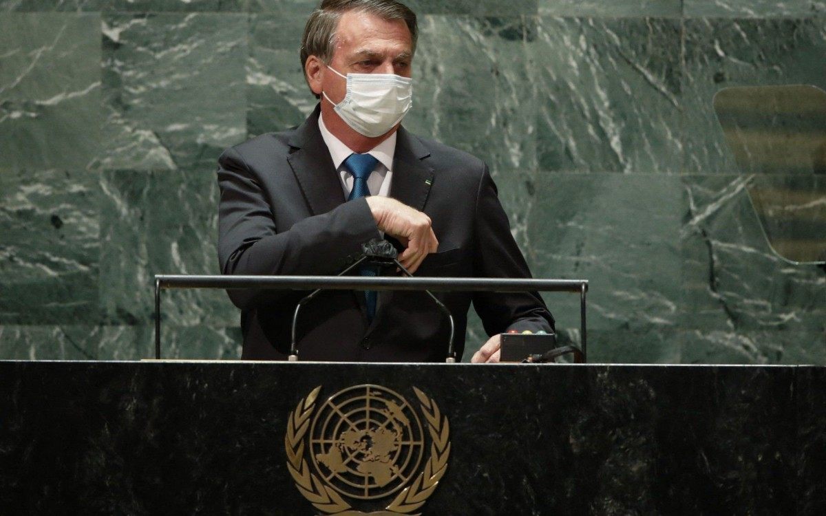 Presidente Jair Bolsonaro discursa na Assembleia-Geral da ONU nesta ter&ccedil;a-feira - AFP