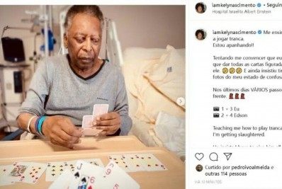 Filha de Pelé posta foto jogando cartas com pai no hospital e destaca: 'Vários passos pra frente'