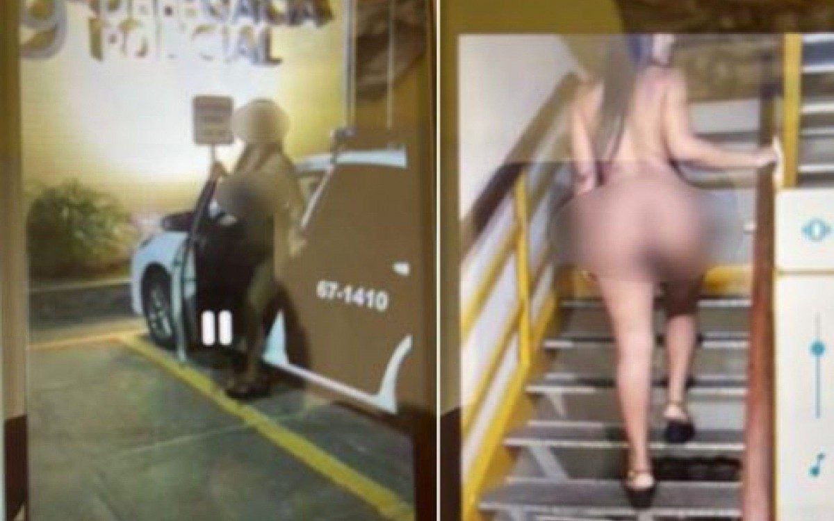 Em fotos e vídeos, é possível ver a mulher, totalmente nua subindo as escadas da distrital, como se estivesse realizando um ensaio fotográfico - Letycia Rocha (RC24h)