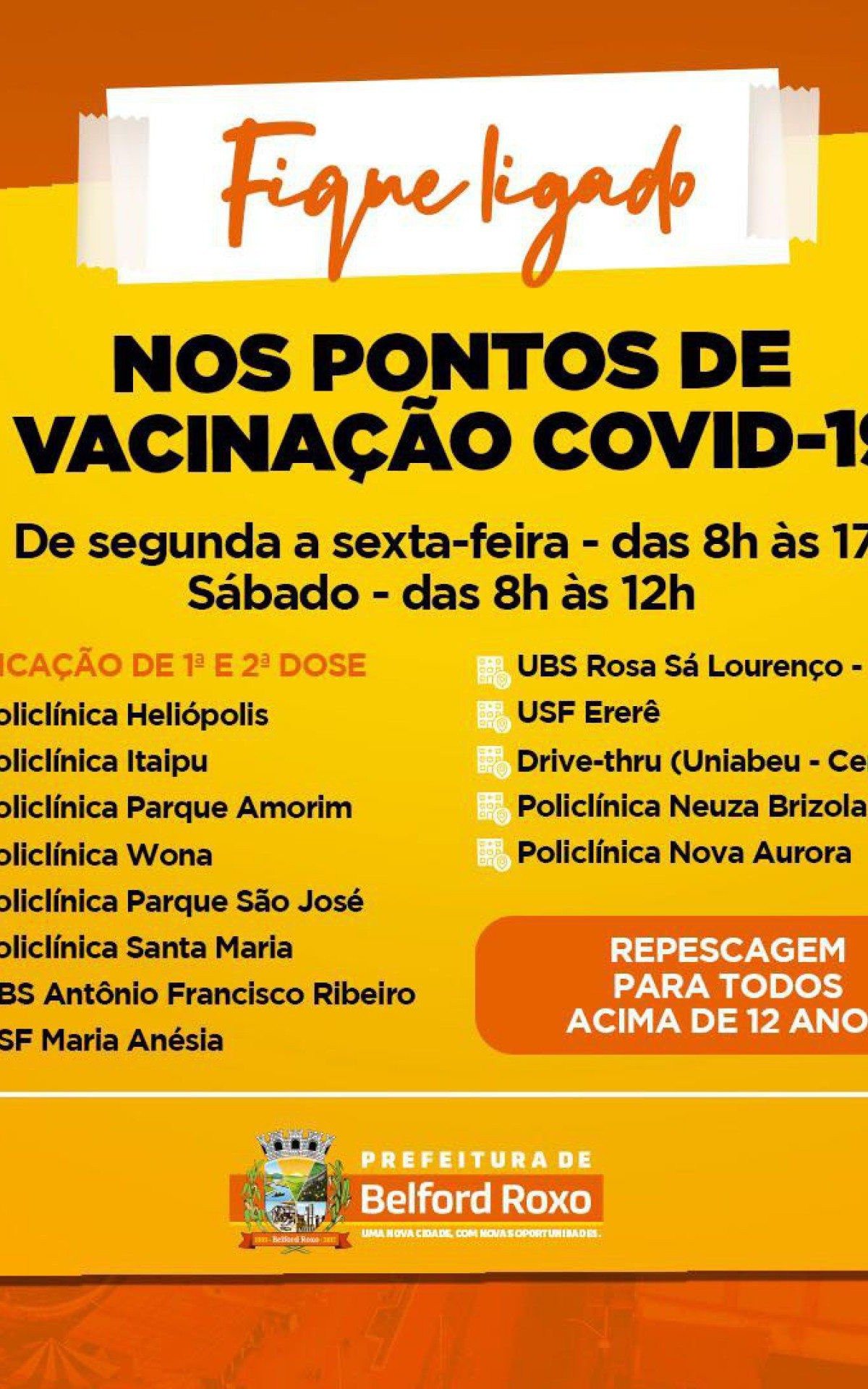 A imuniza&ccedil;&atilde;o de 1&ordf; e 2&ordf; dose acontece em 12 unidades de sa&uacute;de, al&eacute;m do drive-thru da Uniabeu