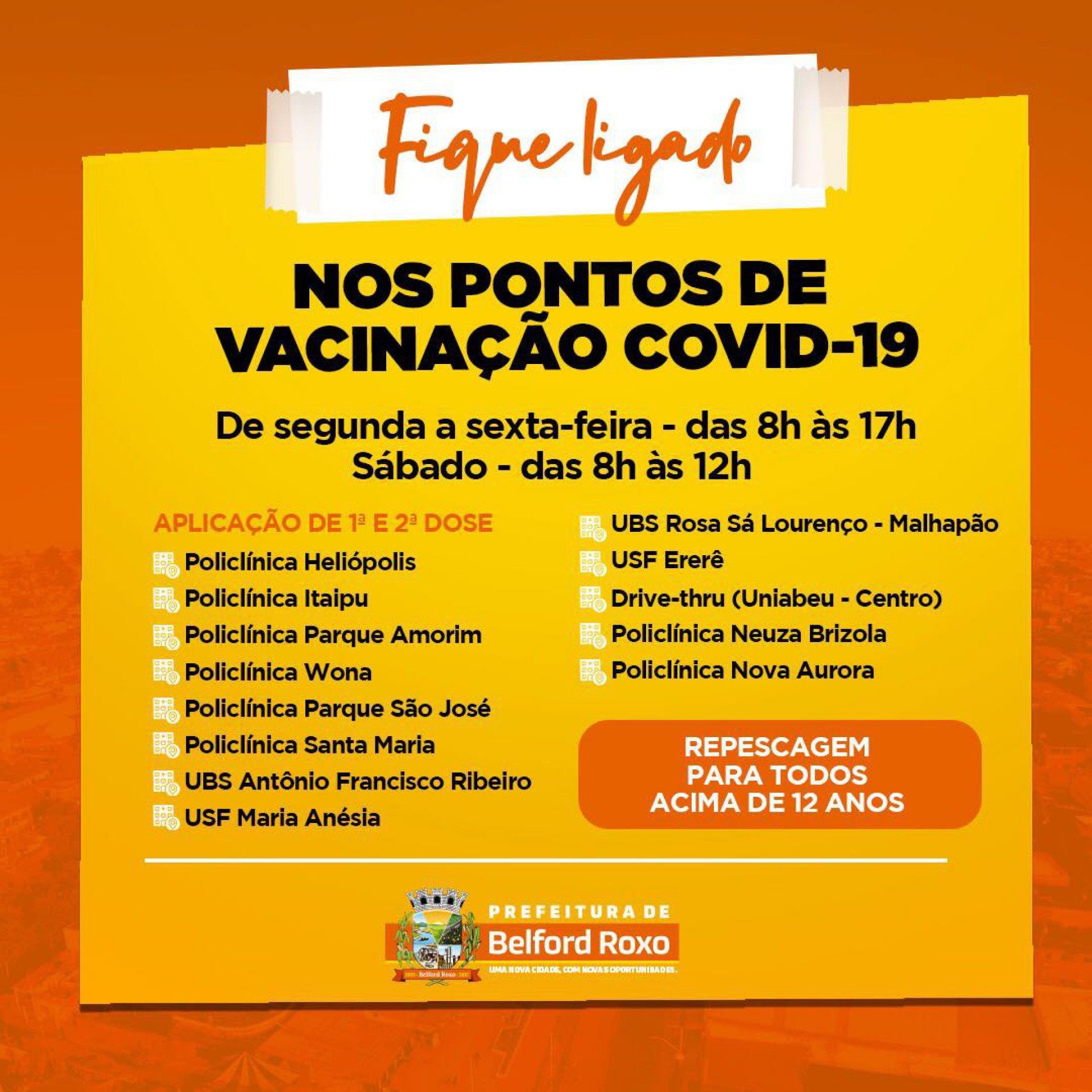 A imunização de 1ª e 2ª dose acontece em 12 unidades de saúde, além do drive-thru da Uniabeu - Divulgação / PMBR