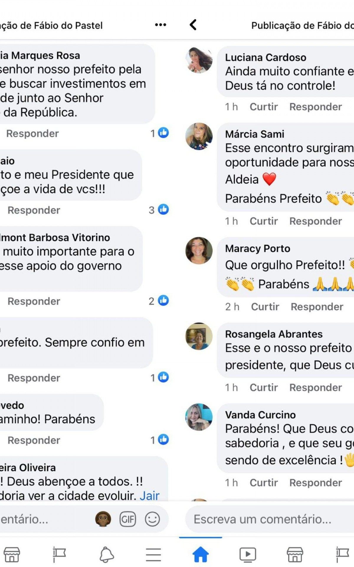 Prints das redes sociais dos coment&aacute;rios da popula&ccedil;&atilde;o elogiando o encontro. Presidente pode n&atilde;o estar com boa popularidade no pais, mas em S&atilde;o Pedro mant&eacute;m apoio. 