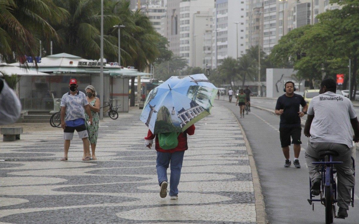 Dia com tempo fechado e pouca chuva, na Praia de Copacabana com term&ocirc;metro registrando 19&deg;Graus. - Marcos Porto/Ag&ecirc;ncia O Dia