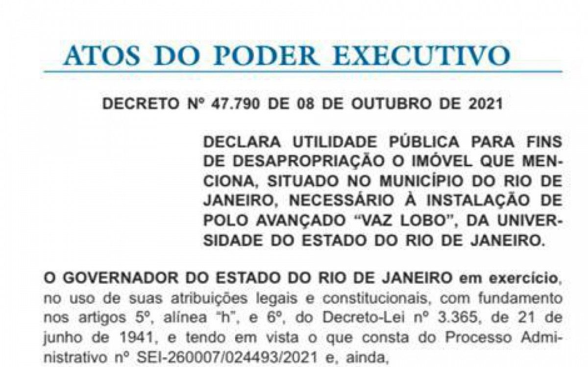 Decreto autoriza a constri&ccedil;&atilde;o de nova unidade da Uerj
