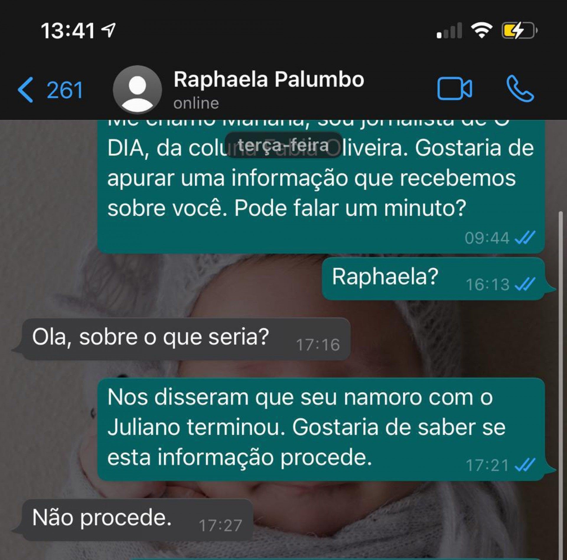Raphaela Palumbo nega término com Laham após polêmica com Letícia Almeida vir à tona - Reprodução WhatsApp