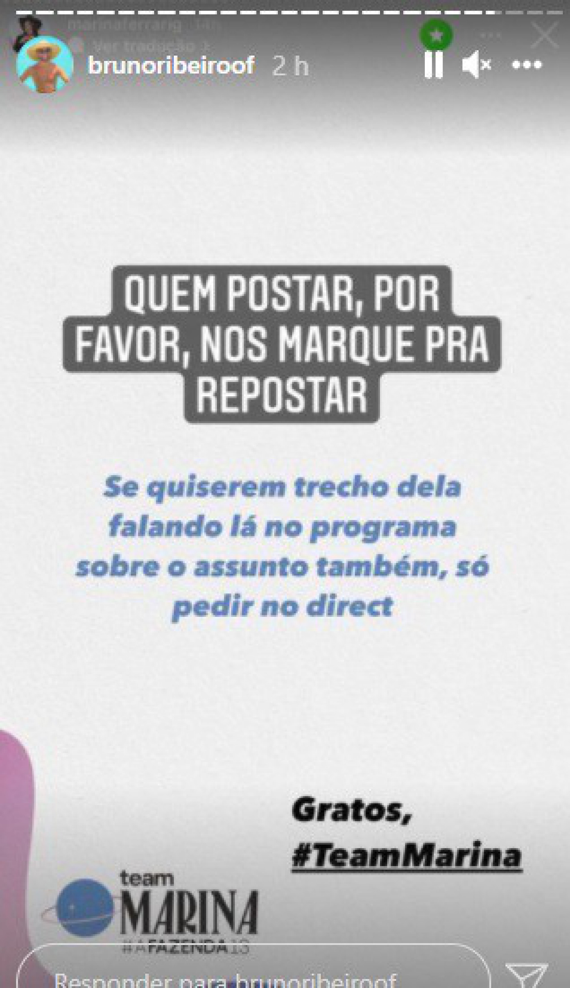 Equipe de Rico expõe Marina Ferrari  - Reprodução/Instagram