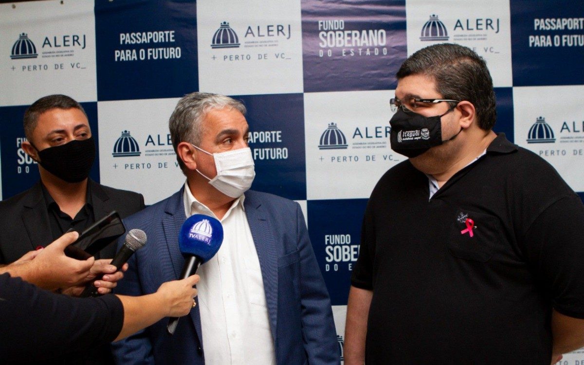 Gil Torres, André Ceciliano e Rubem Vieira em entrevista sobre o Fundo Soberano. - Foto: Ítalo Dornelles