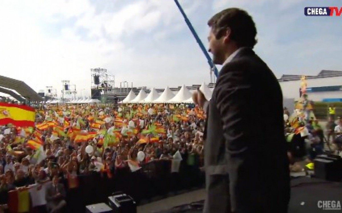 Andr&eacute; Ventura do Chega, no Congresso do Vox em Espanha.