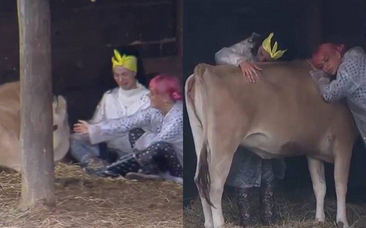 Aline Mineiro e Valentina Francavilla abra&ccedil;am vaca em 'A Fazenda 13'