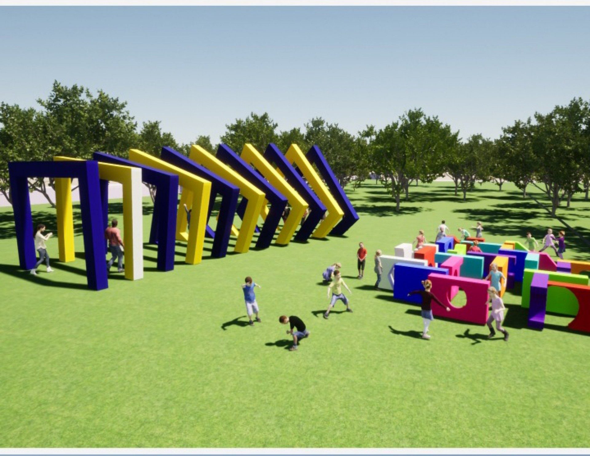 O parque tamb&eacute;m vai ser equipado com brinquedos para o p&uacute;blico infantil, al&eacute;m de arquitetura formada por grandes esculturas quadradas e vazadas de concreto armado. - Divulga&ccedil;&atilde;o.