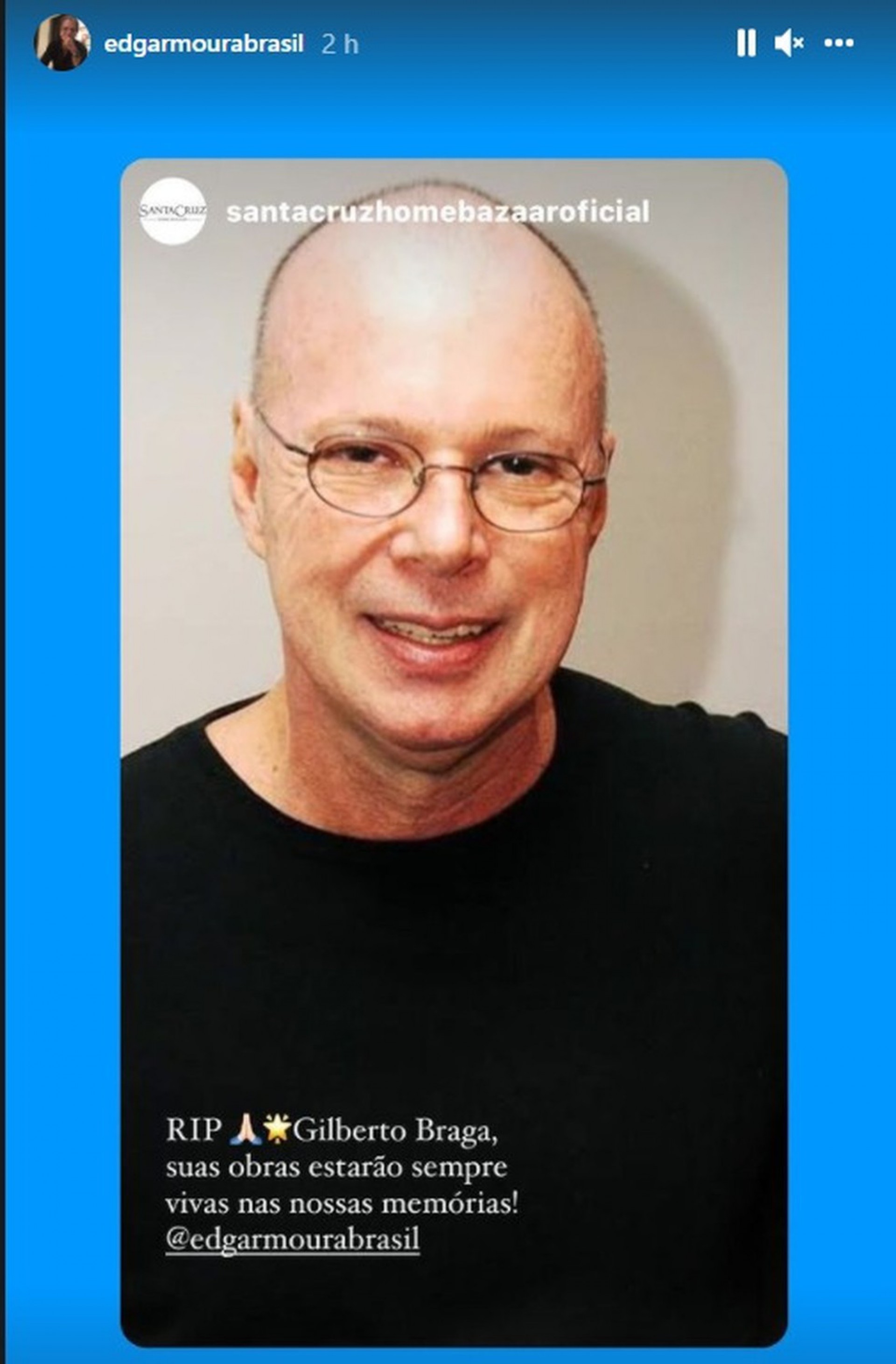 Viúvo de Gilberto Braga faz postagem sobre a morte do autor - Reprodução Internet