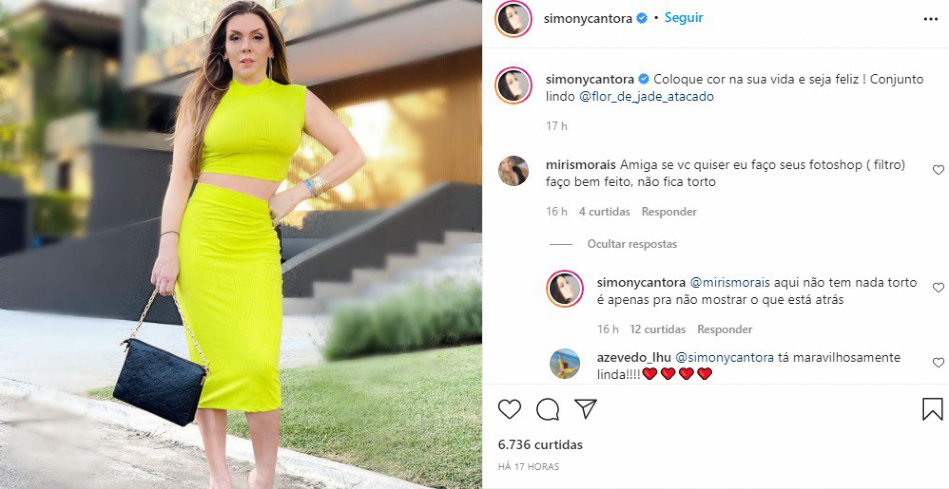 Simony responde comentário de seguidora sobre suposto efeito em foto - Reprodução/Instagram