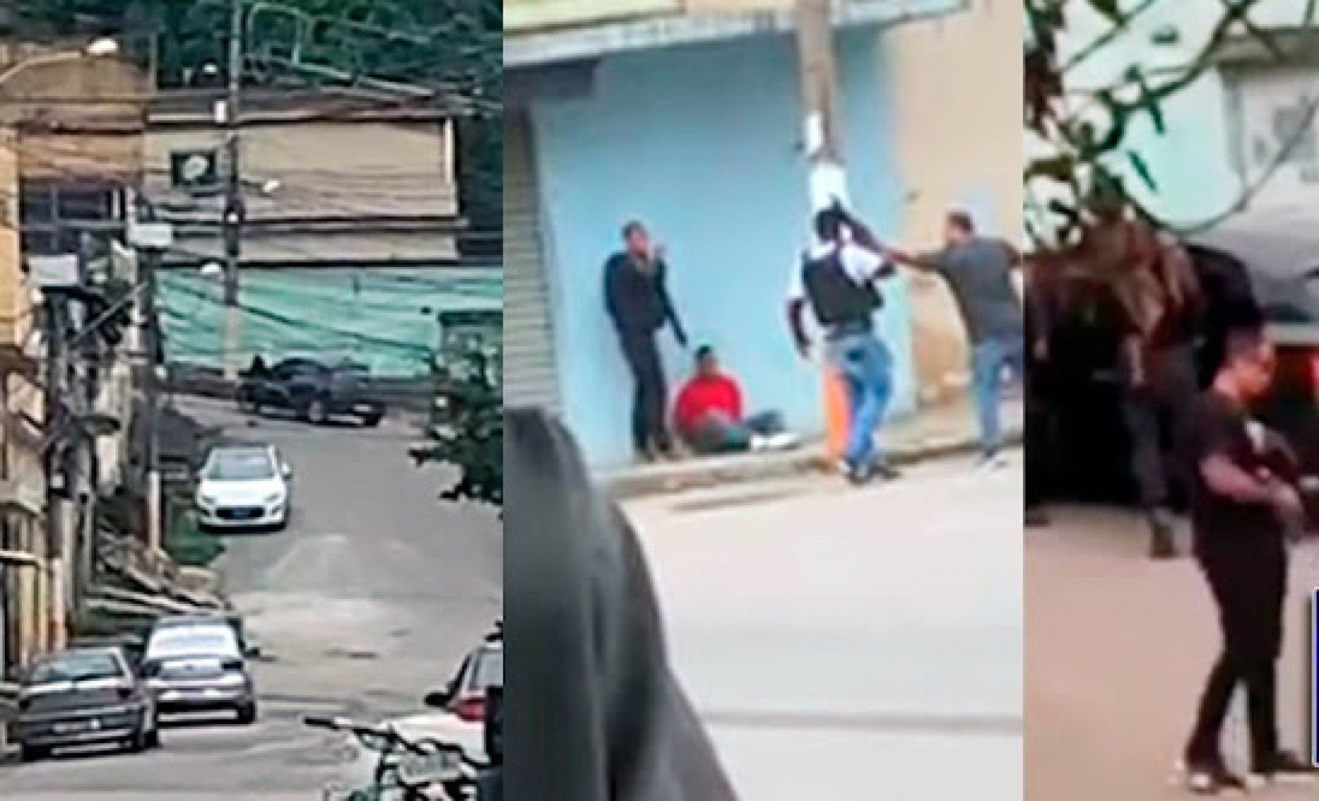 A&ccedil;&atilde;o dos policiais no momento da pris&atilde;o de um dos bandidos pr&oacute;ximo ao carro preto - Reprodu&ccedil;&atilde;o