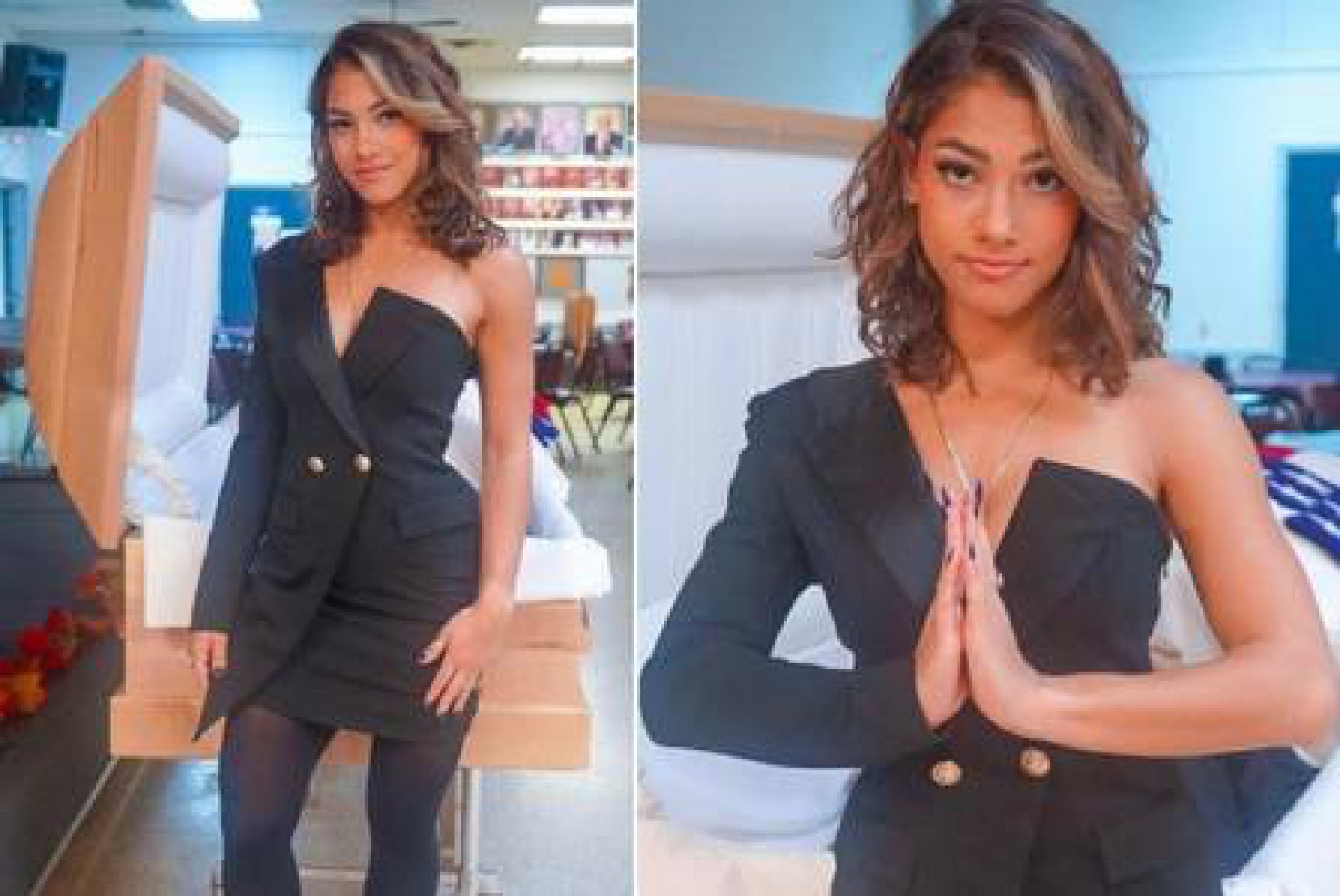 Jayne Rivera faz poses sensuais em frente ao caixão do pai durante velório - Reprodução Internet