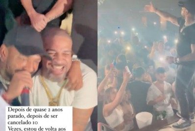 Vídeo! Após polêmicas, Nego do Borel faz show em boate lotada com Adriano Imperador na plateia