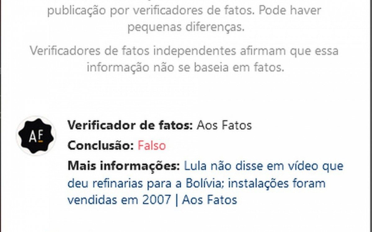 Postagem de Carlos Bolsonaro com o selo de informa&ccedil;&atilde;o falsa 