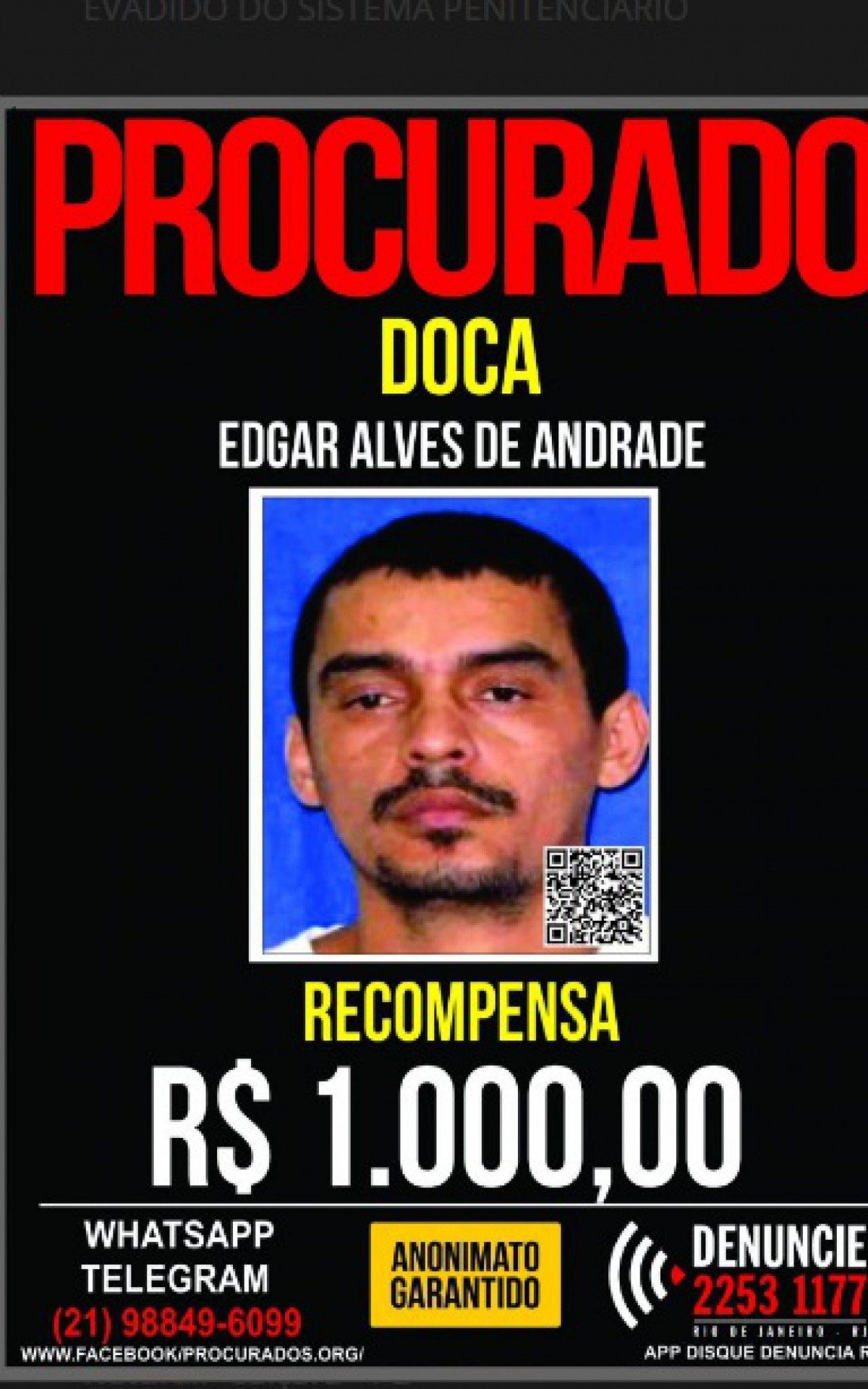 Edgard Alves de Andrade, o 'Doca', é acusado de comandar o tráfico de drogas no Castelar - Reprodução