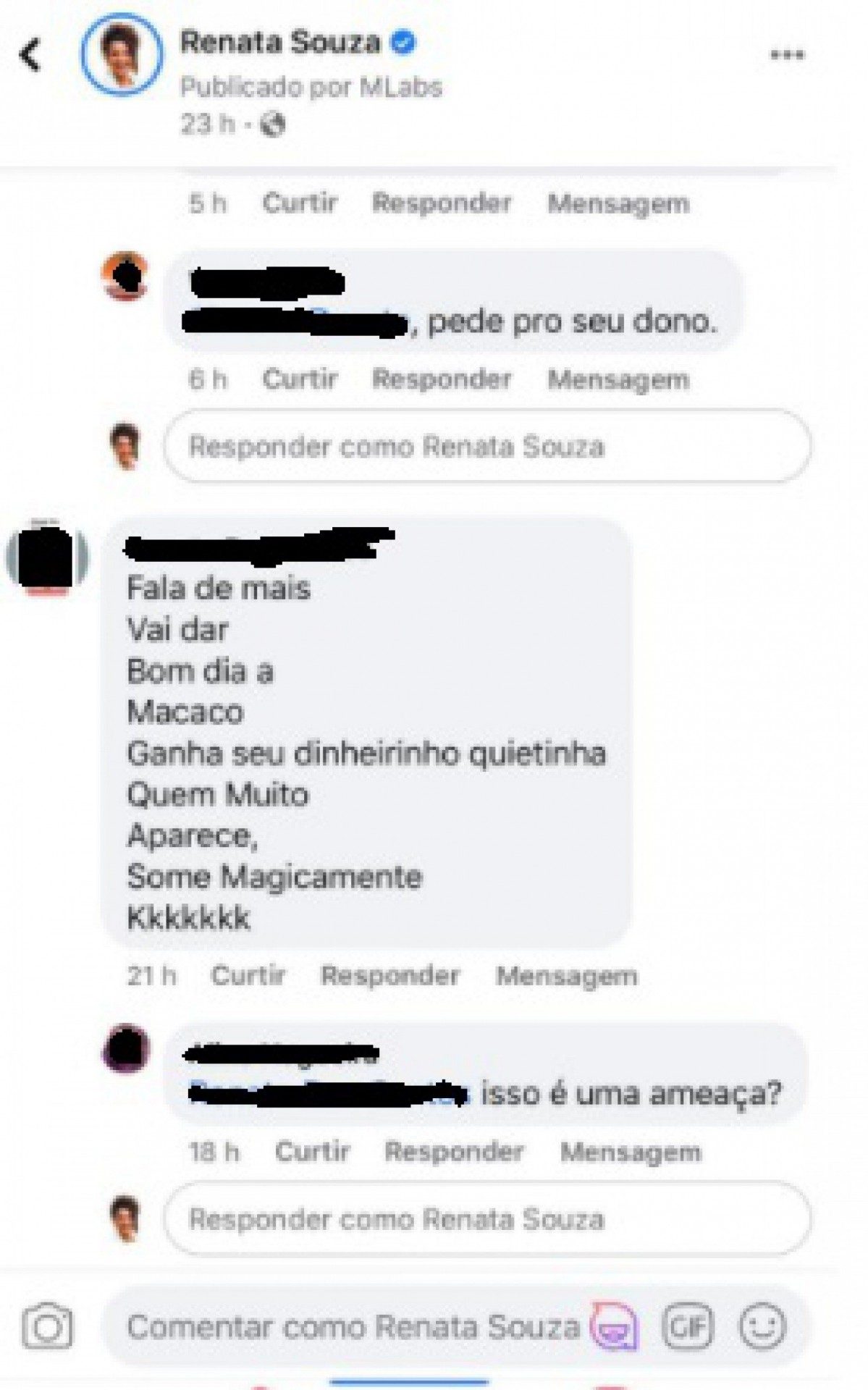 Ataques &agrave; deputada estadual Renata Souza