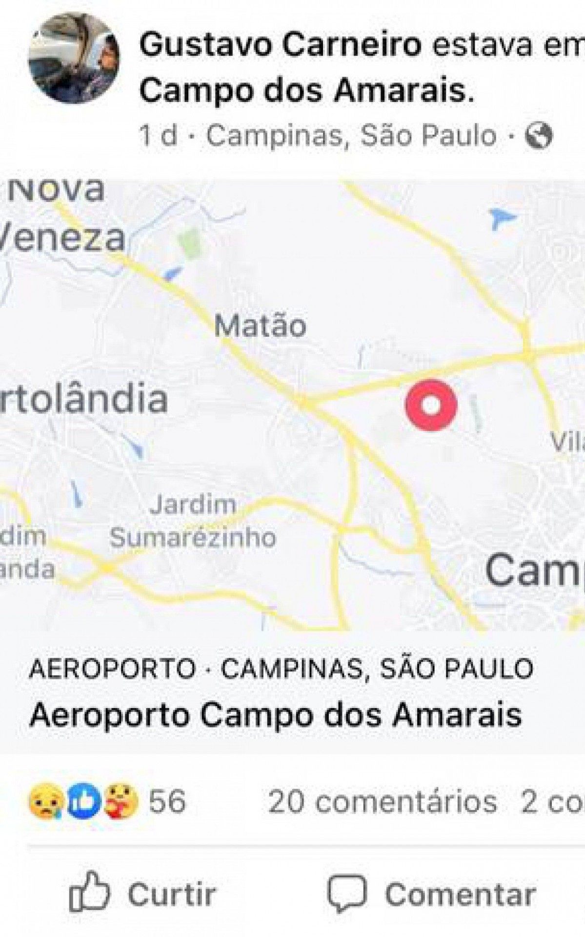 Piloto compartilhou passagem por aeroporto de Campinas antes de decolar