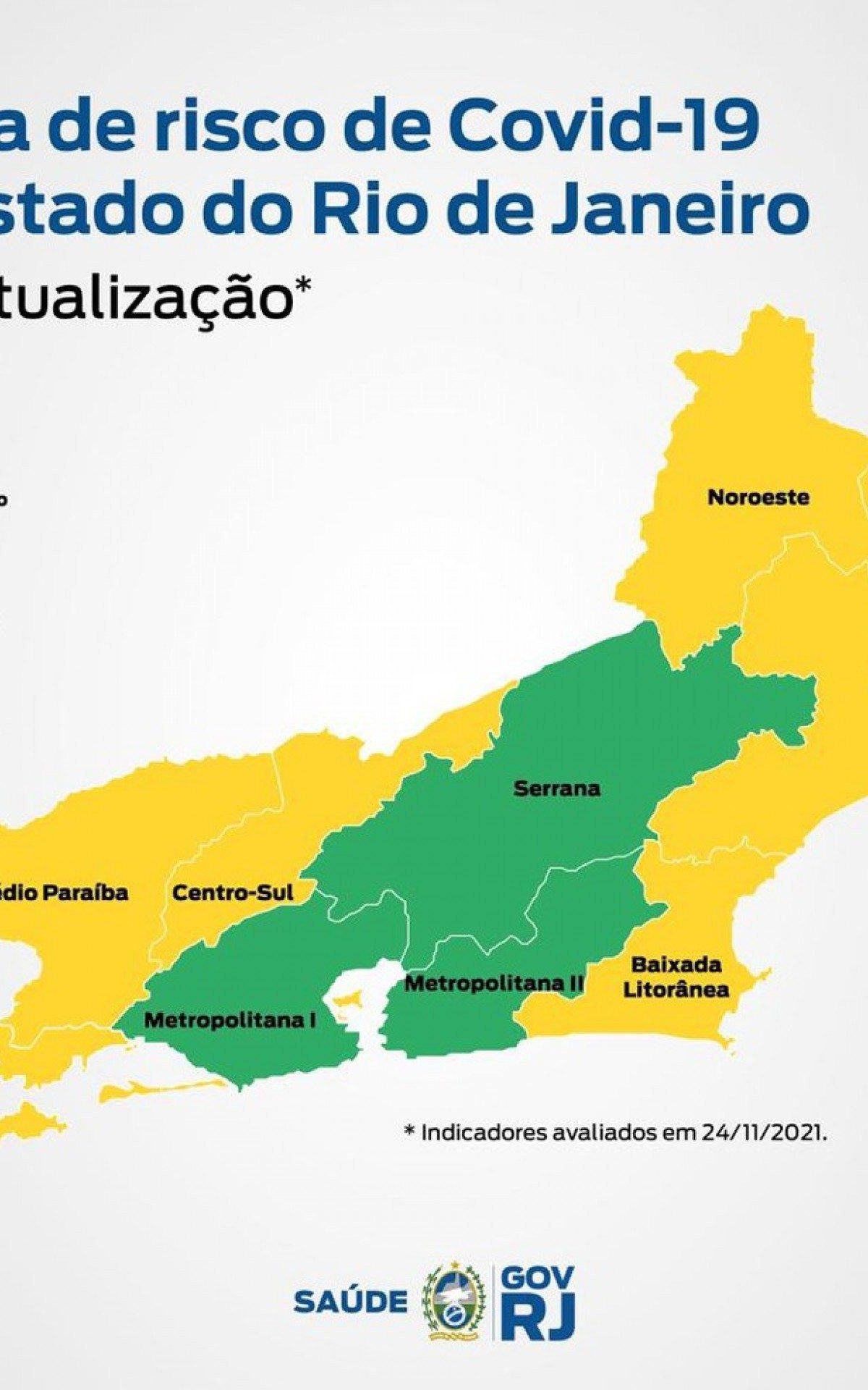 Mapa apresenta 'risco muito baixo' para covid-19 no estado do Rio