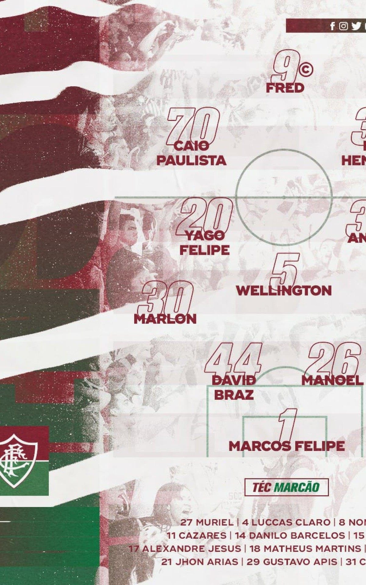Marcão faz poucas mudanças no Fluminense e escala equipe contra Atlético-MG; veja a escalação
 - Foto: Divulgação/Fluminense FC