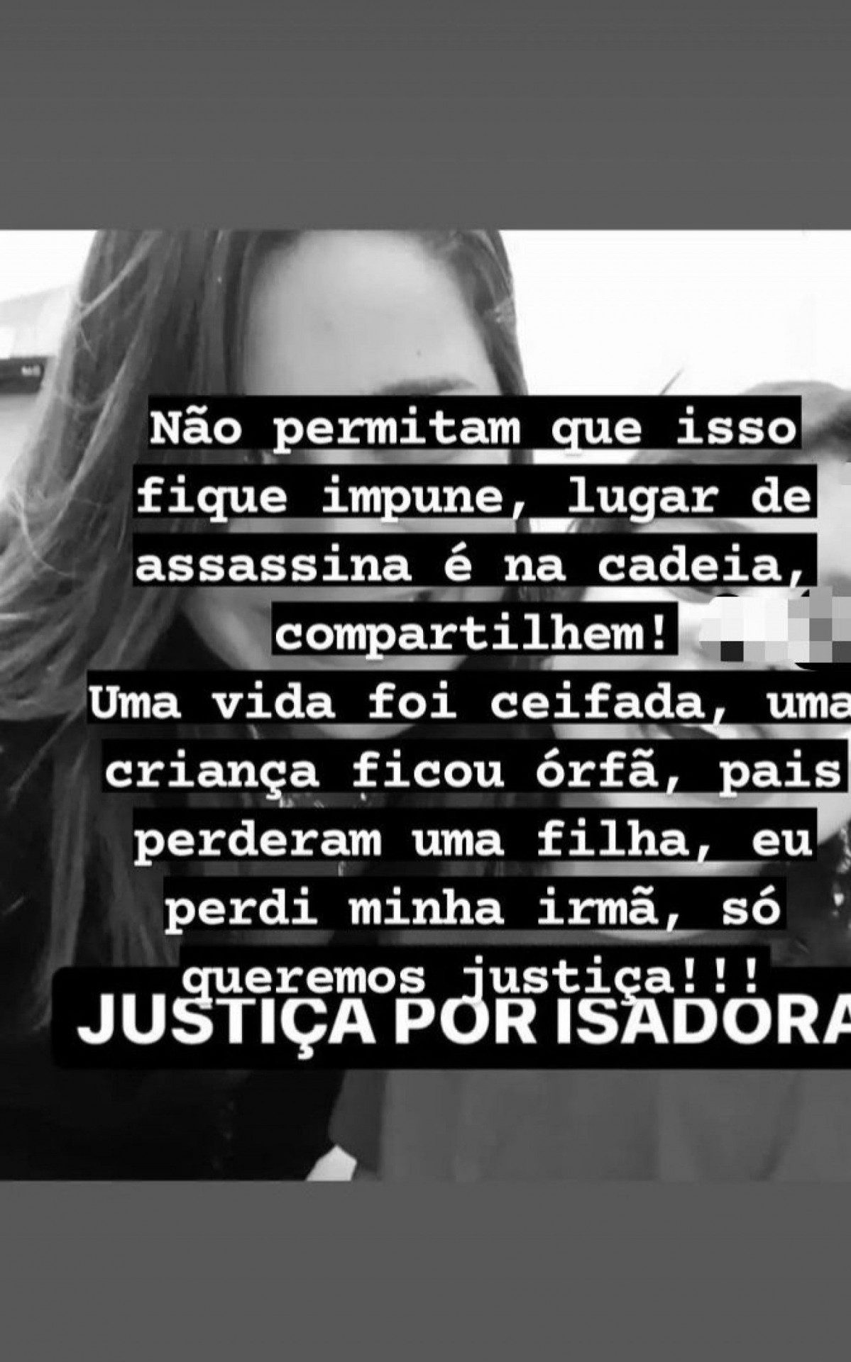 Familiares de Isadora Calheiros pedem justiça  - Reprodução/Instagram 