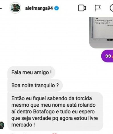 Alef Manga escancara interesse em jogar pelo Botafogo - Reprodu&ccedil;&atilde;o/Instagram