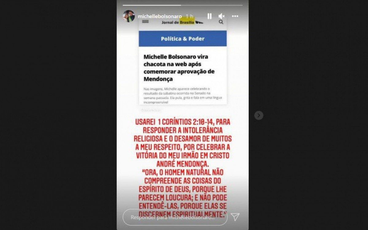 Michelle Bolsonaro em seu perfil no Instagram - Reprodução Redes Sociais