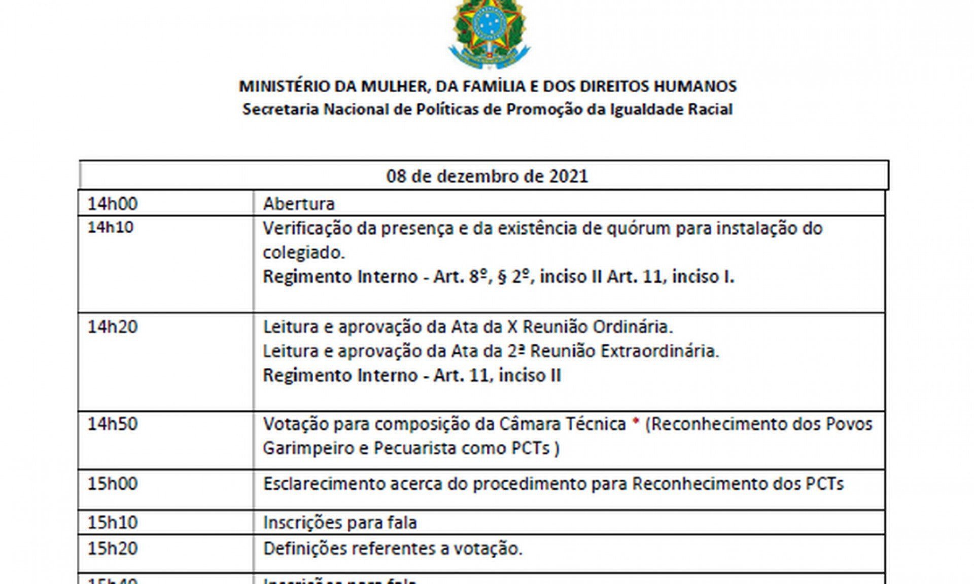 Documento mostra que reconhecimento de garimpeiros e pecuaristas seriam discutidos em reuni&atilde;o do Minist&eacute;rio comandado por Damares